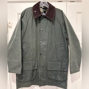 Barbour Olive Field Jacket with Dark Brown Collar